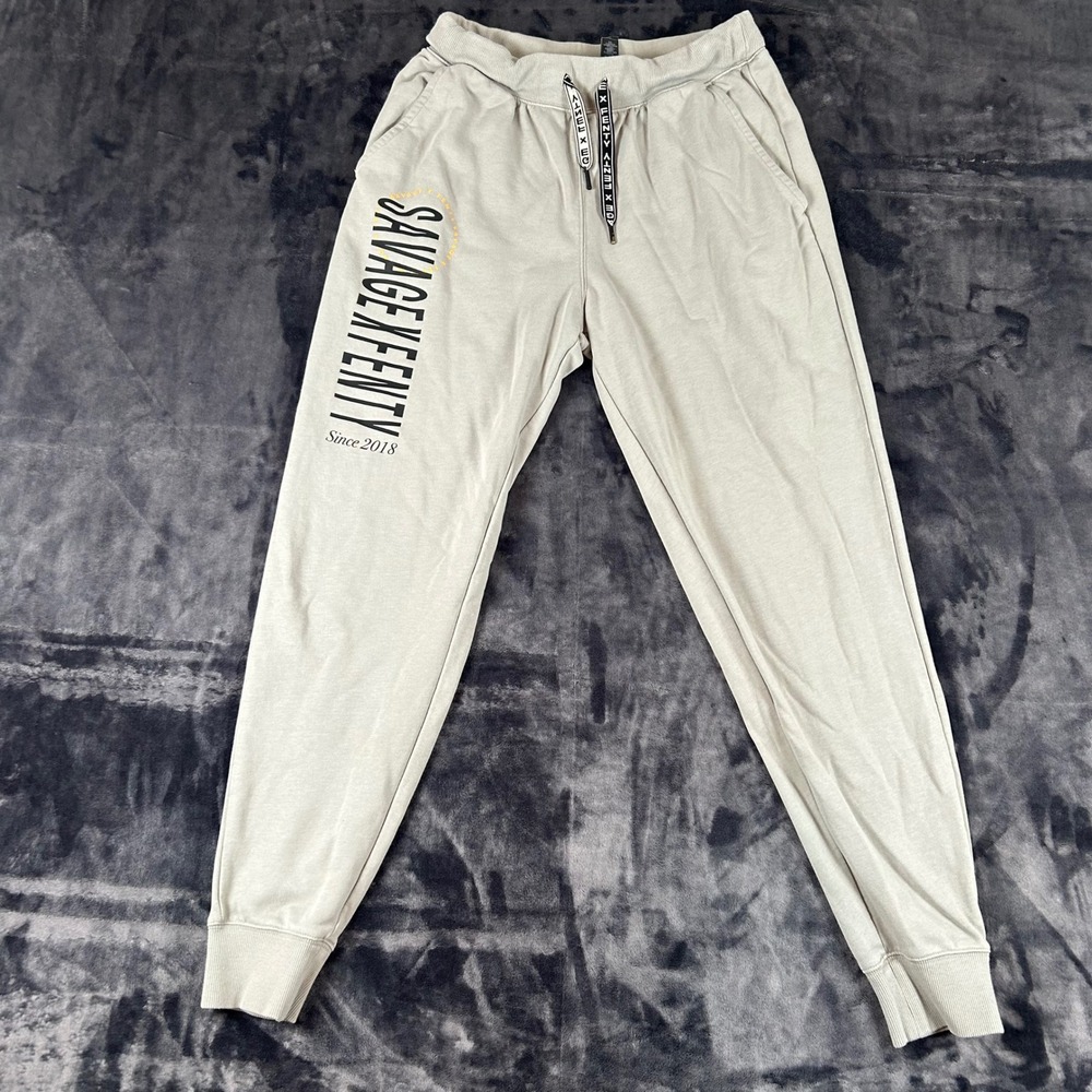 Savage X Fenty Joggers Womens Small Gray Graphic Drawstring Sweatpants